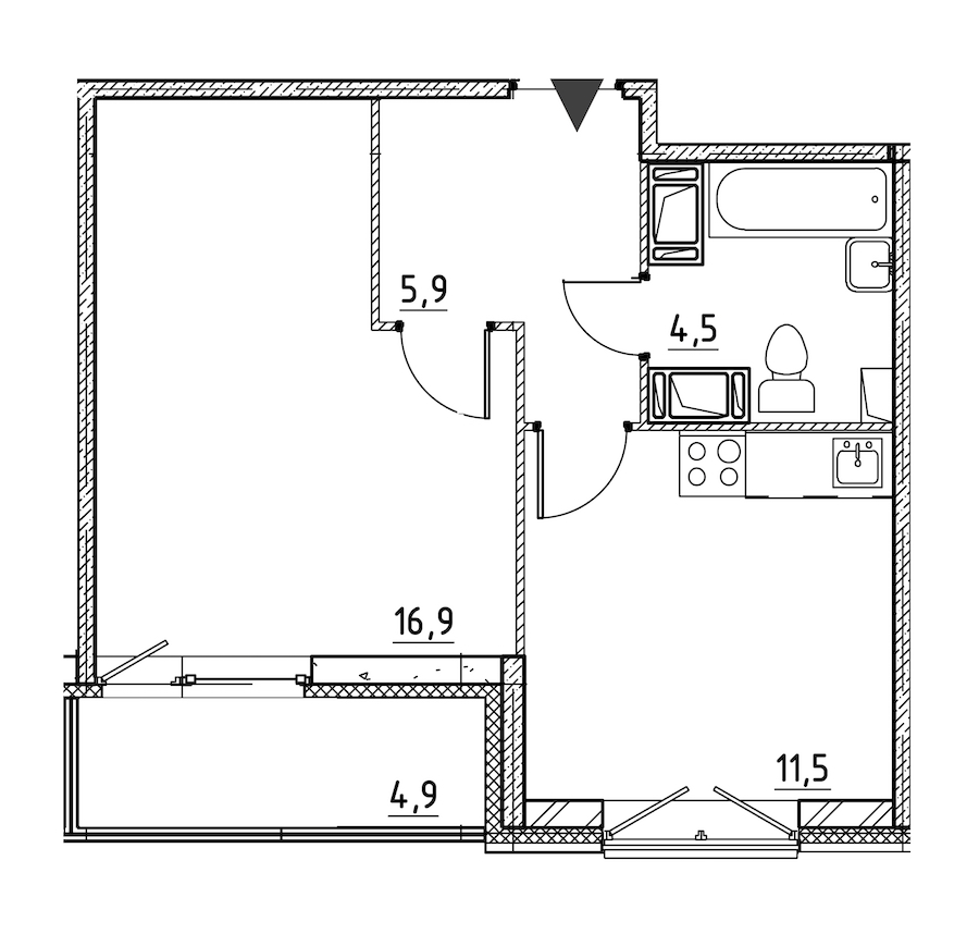 1-комнатная квартира 41.3 м², 2/12 эт., ЖК «Квартал Che»